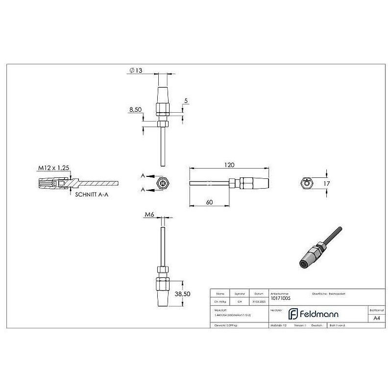 Gewindeterminal zur Selbstmontage für Seil Ø 5mm und Gewinde M6, V4A