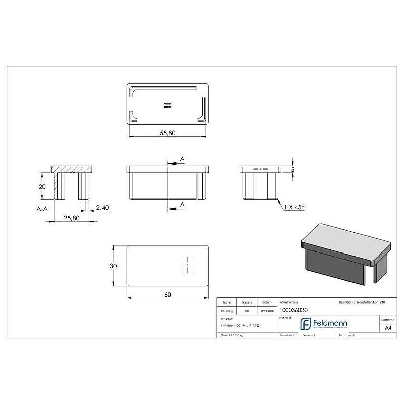 Einsteckkappe, für Rohr 60x30x2,0mm, V4A