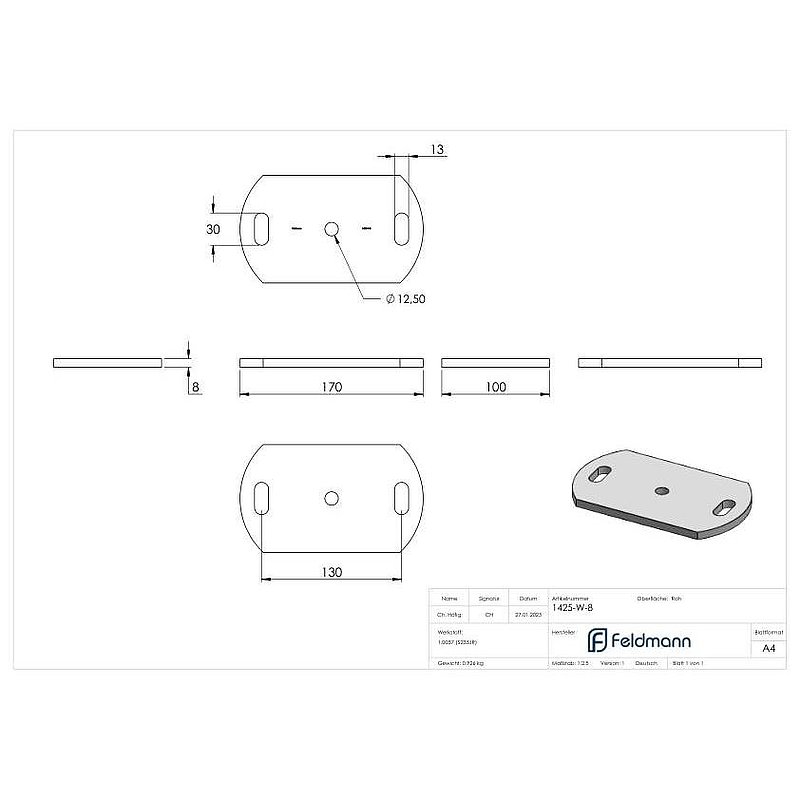 Ankerplatte 170x100x8mm