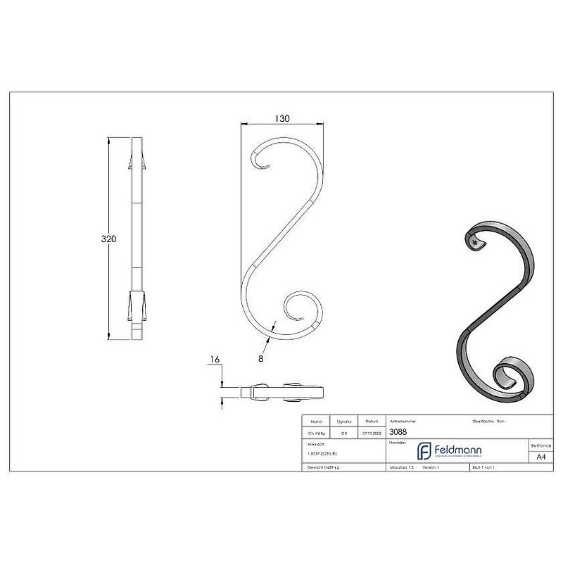 S-volute 16x8mm, 320x130mm