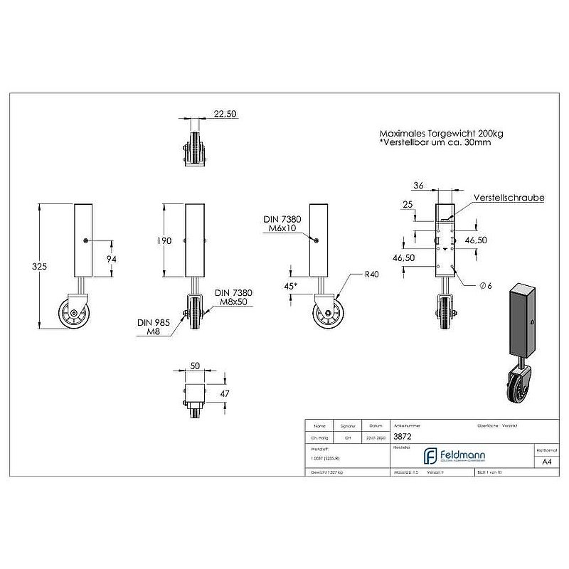 Door roller as support for heavy doors
