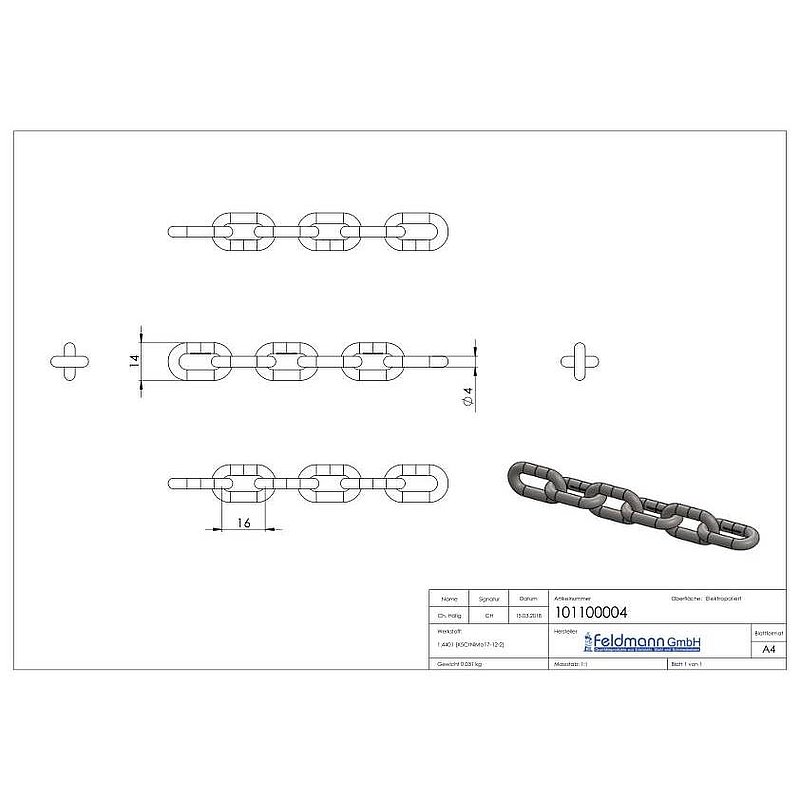 VA-Kette DIN 766, Ø 4mm