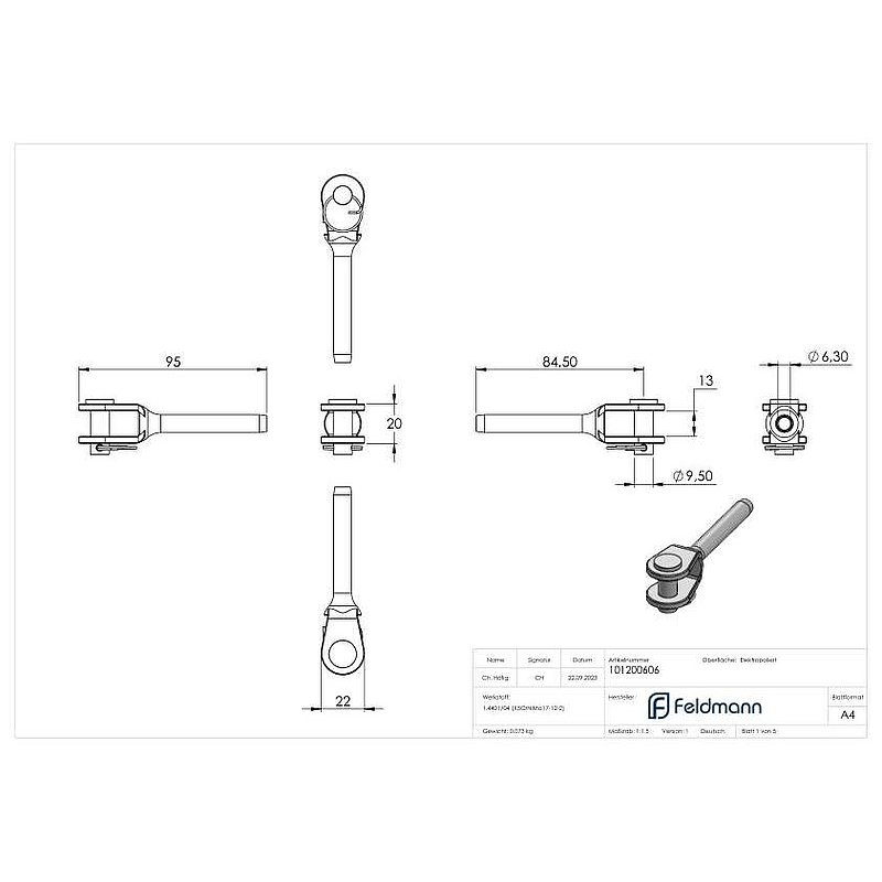 Châpe à sertir pour câble Ø 6mm, V4A