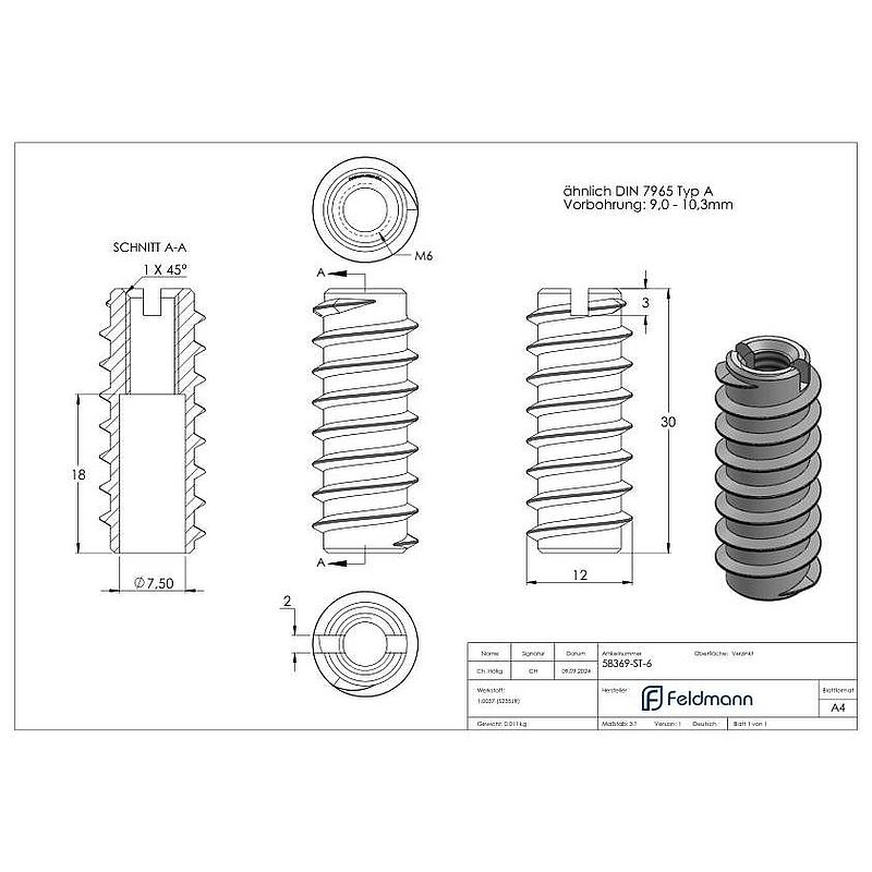 Rampa-Muffe M6x30, Stahl verzinkt