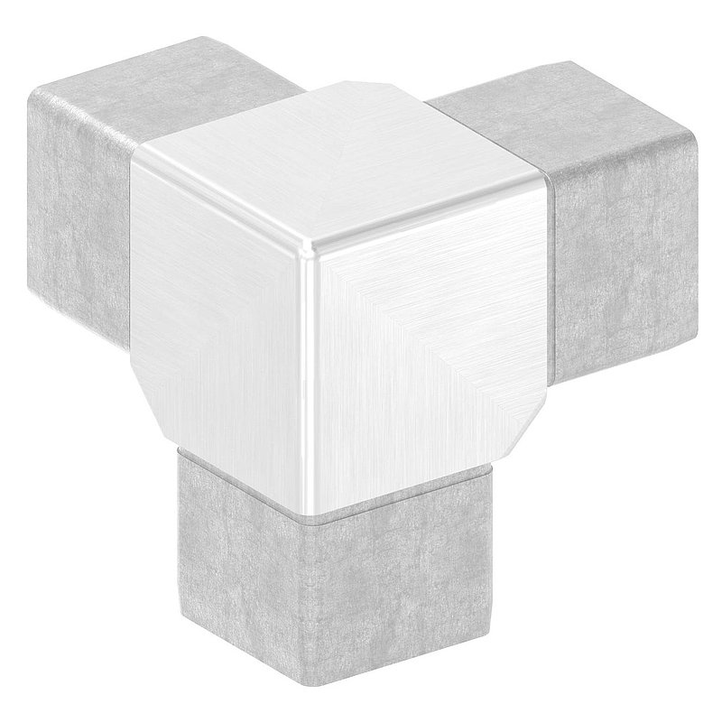 Corner piece 90° with 3 outlets, for tube 40x40x2.0mm, AISI316