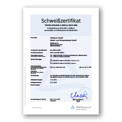 Schweißerzertifikat nach EN 1090-2