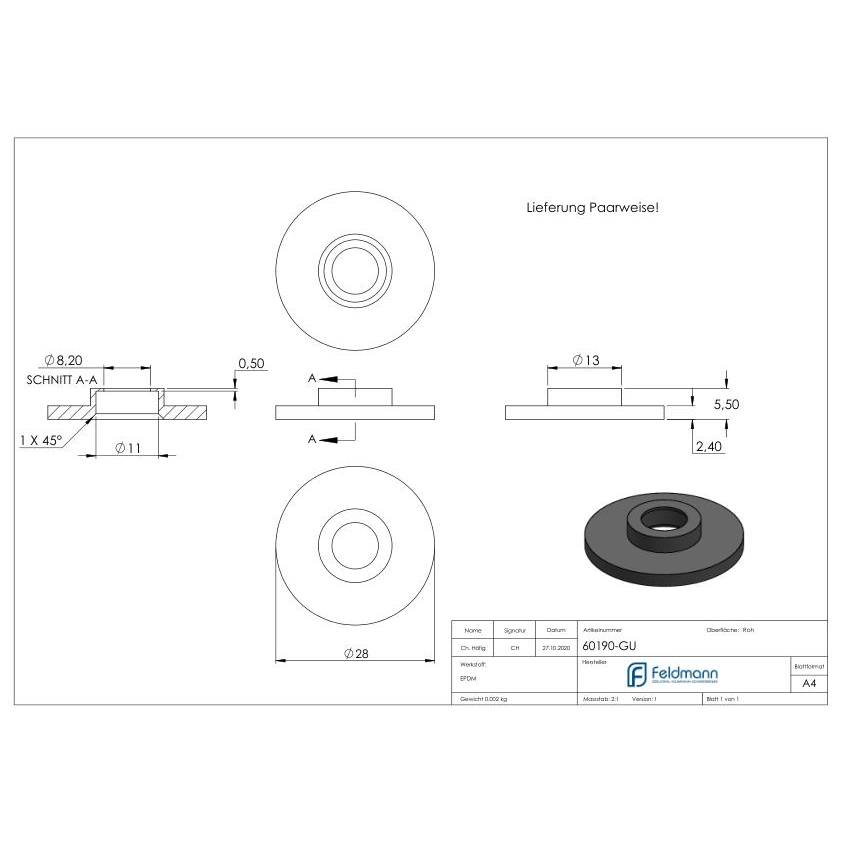 Gummipaar für 30mm Glaspunkthalter