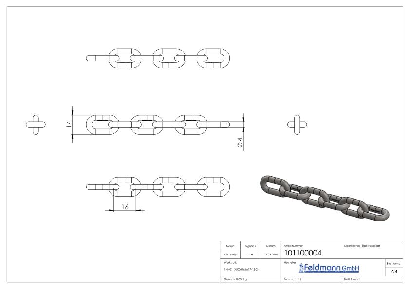 VA-Kette DIN 766, Ø 4mm