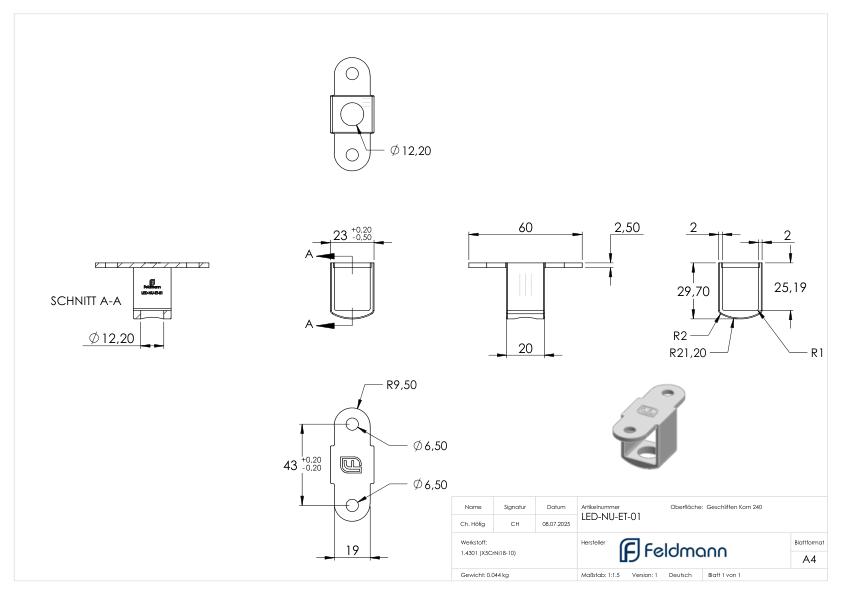 LED Anschlussplatte einzeln, V2A