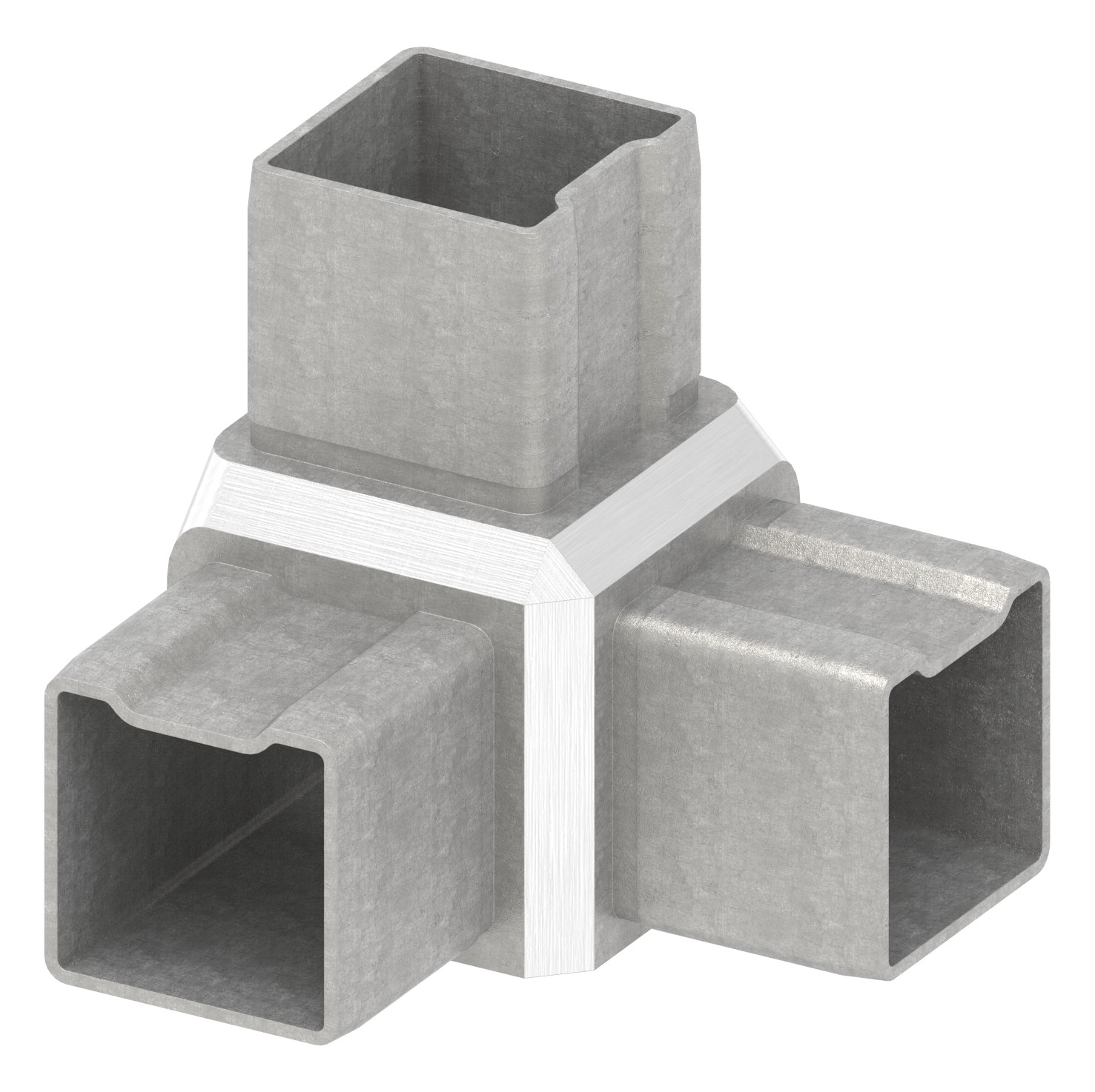 Eckstück 90° mit 3 Abgängen für Rohr 40x40x3,0mm, V4A