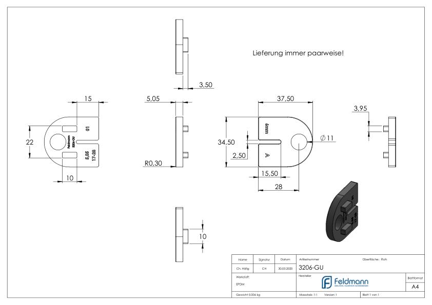 Gummi für Mod. 32 - für ESG-Glas 6mm