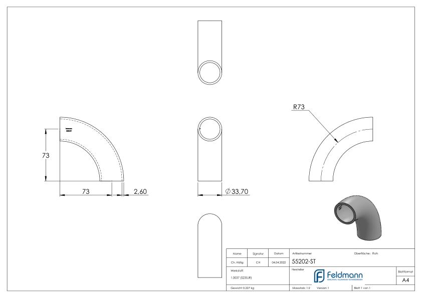 Schweißbogen 90°, 33,7x2,6mm