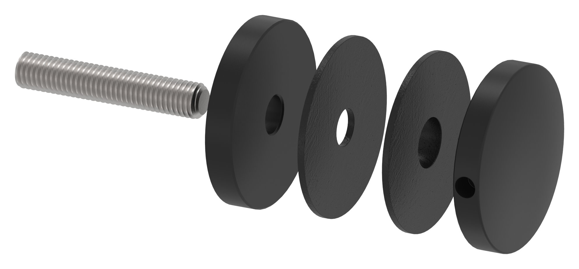Glaspunkthalter 52mm, Anschluss: flach, V2A, pulverbeschichtet RAL 9005 schwarz matt Glaspunkthalter 52mm, Anschluss: flach, V2A, pulverbeschichtet RAL 9005 schwarz matt