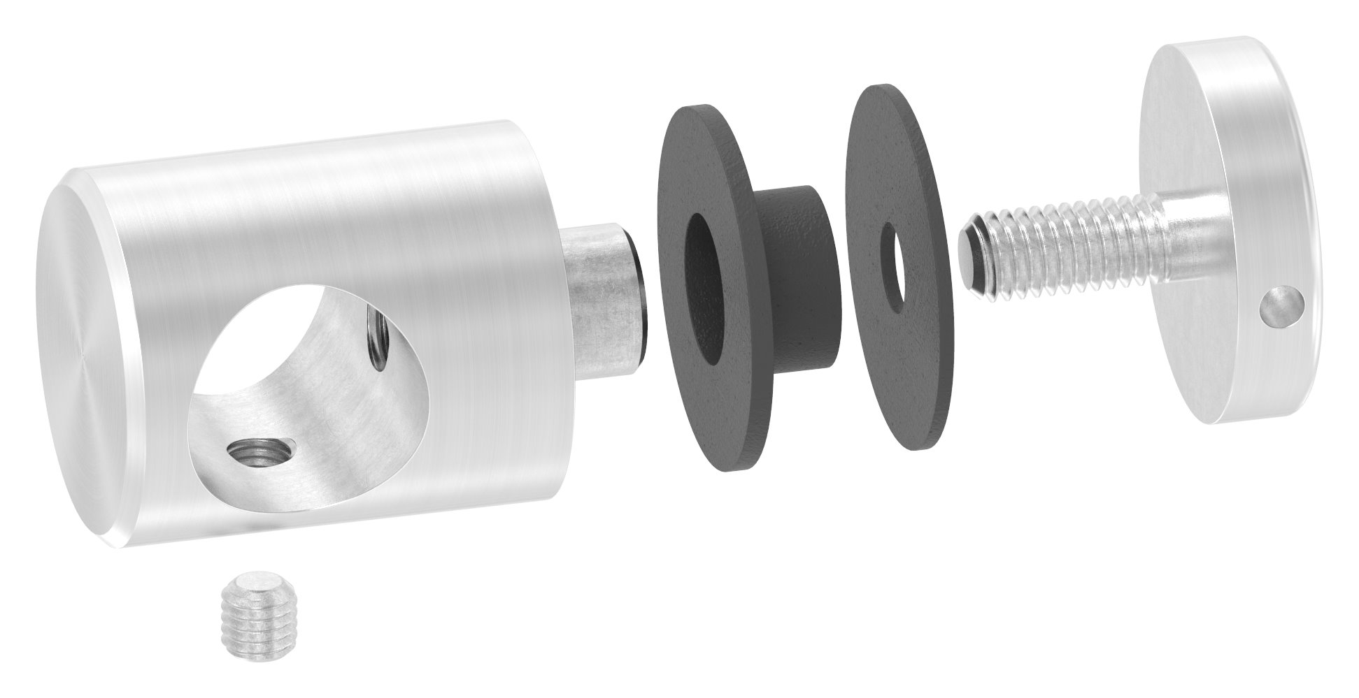 Querstab-Glashalter Ø25mm für 16mm Rund, für Glas 6-12,76mm, V2A Querstab-Glashalter Ø25mm für 16mm Rund, für Glas 6-12,76mm, V2A