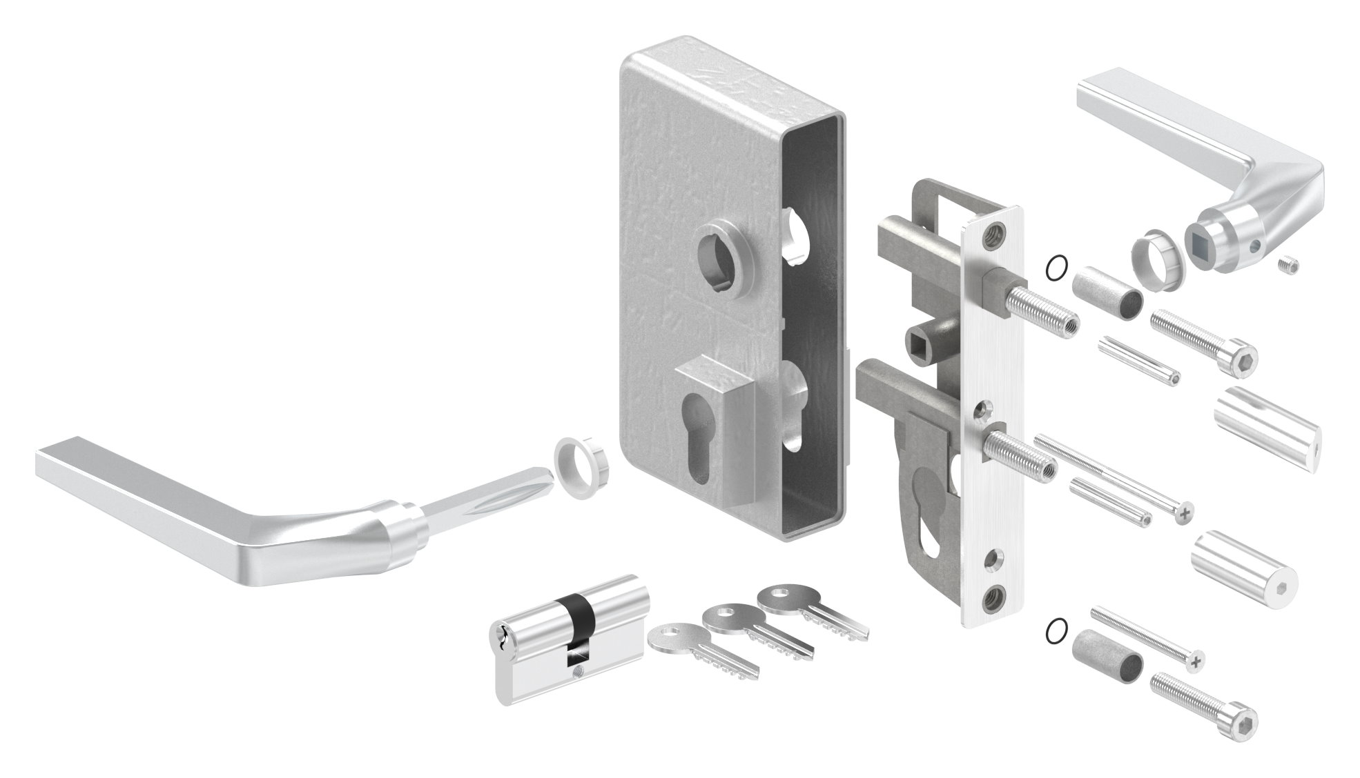 Gittertorschloss GTS 2 für Rohrstärke 40-60mm, Gehäuse blank