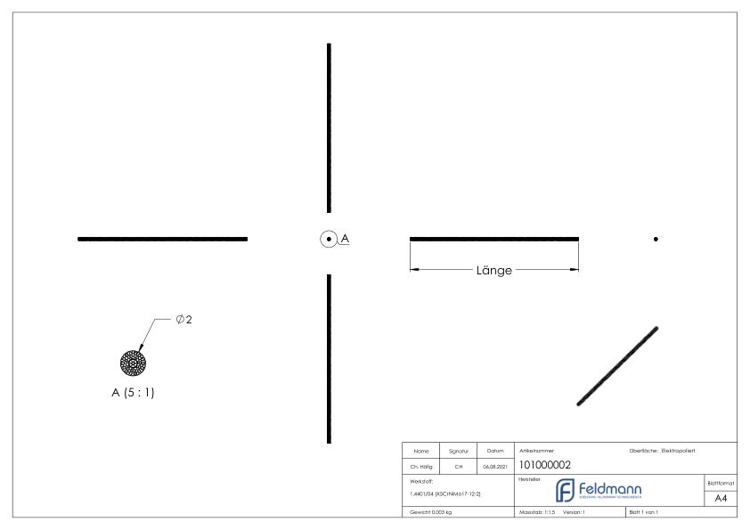 Edelstahlseil 7x7, Ø 2mm, V4A