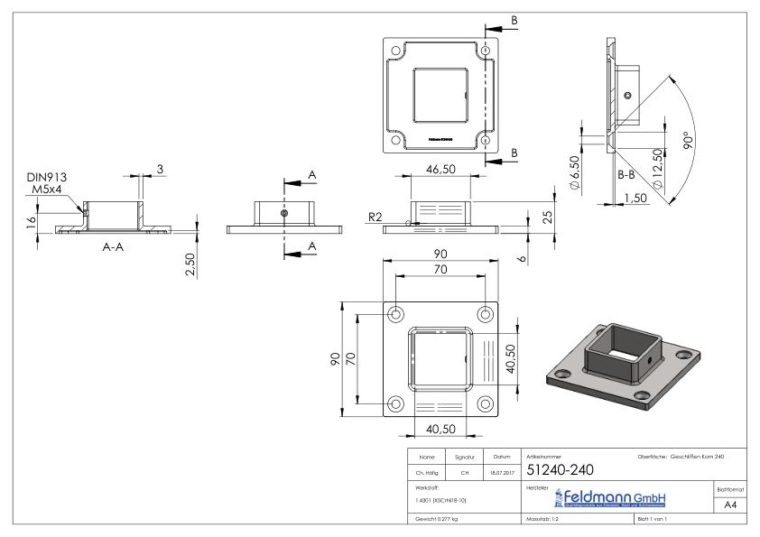 Wand- und Bodenanker, für Rohr 40x40mm, V2A Wand- und Bodenanker, für Rohr 40x40mm, V2A