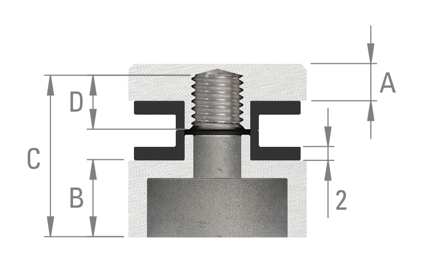 Glaspunkthalter 30mm, Anschluss: flach, Zink roh