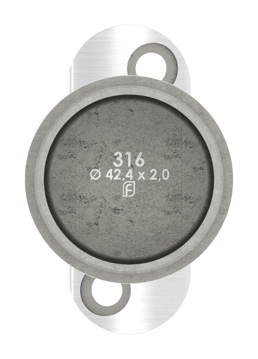 Handlaufstütze ohne Kabeldurchführung für Rohr 42,4x2,0mm, Handlaufanschlussplatte: 42,4mm, V4A