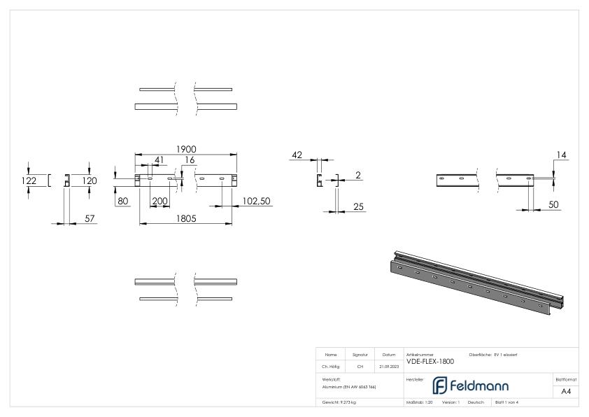 FLEX:MOUNT PRO Profil-Set für eleganza canopy Vordach 1800