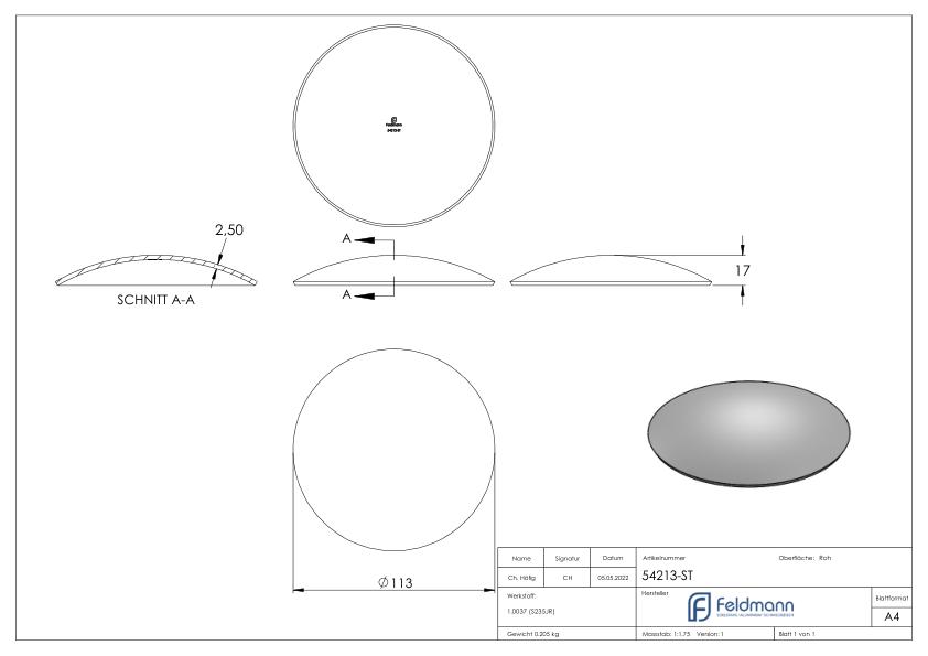 Halbrundschale 113x2,5mm, H: 17mm