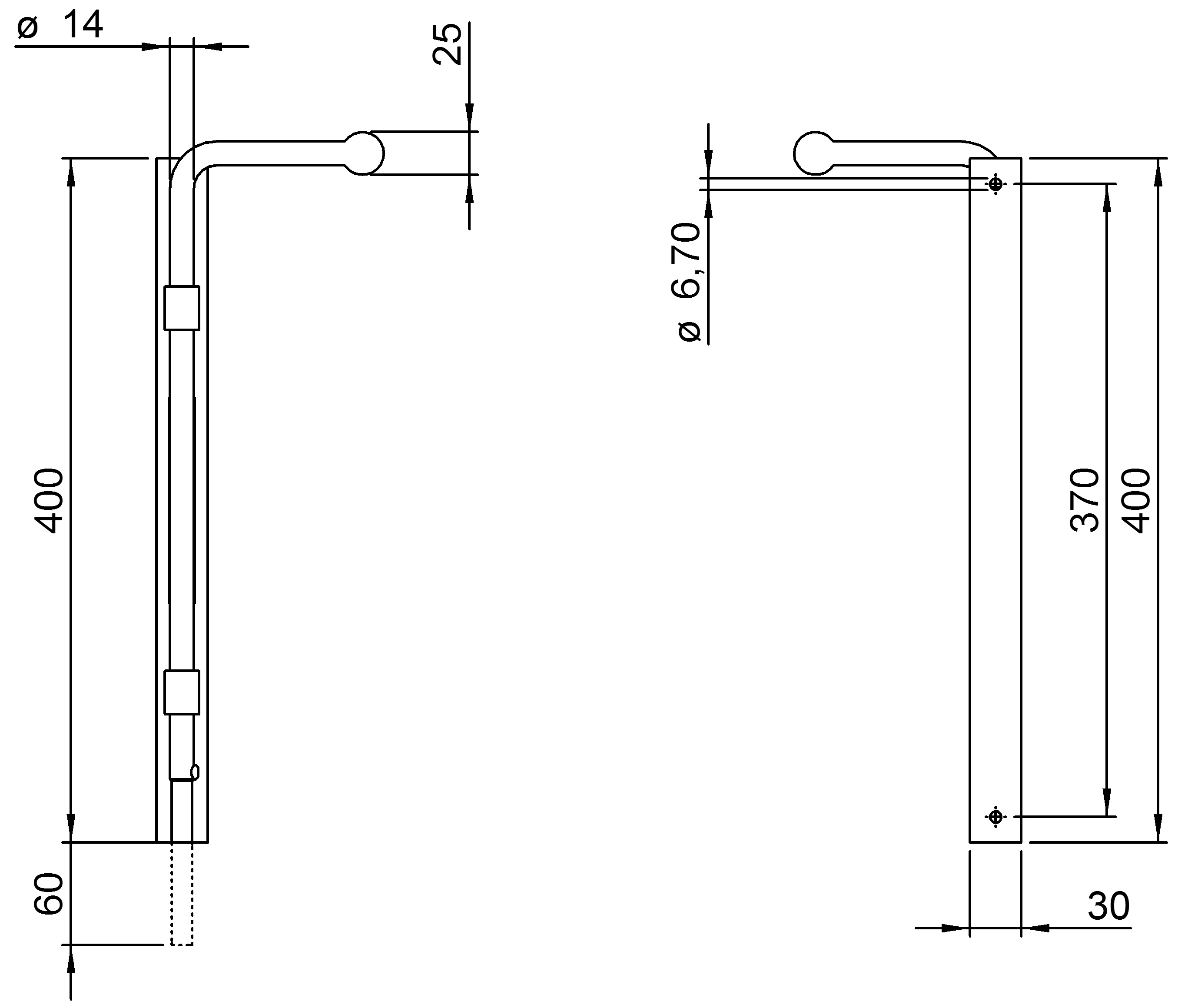 Torriegel zum Anschrauben, Ø 14mm, V2A
