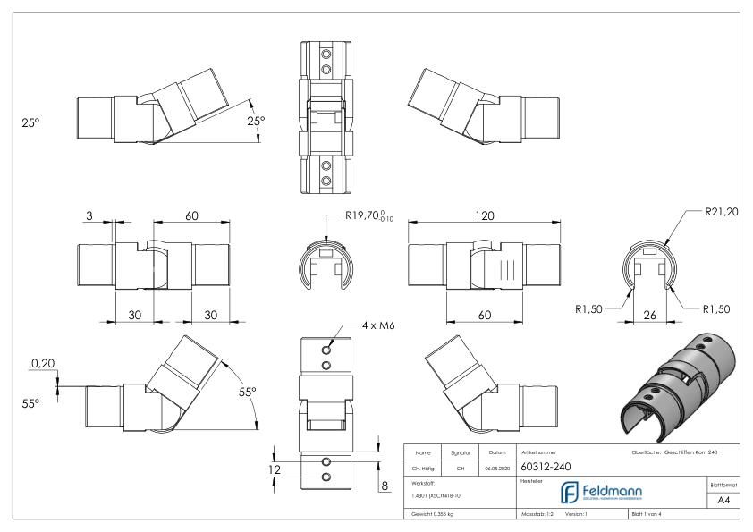 Verbinder flexibel für Nutrohr 42,4mm, V2A