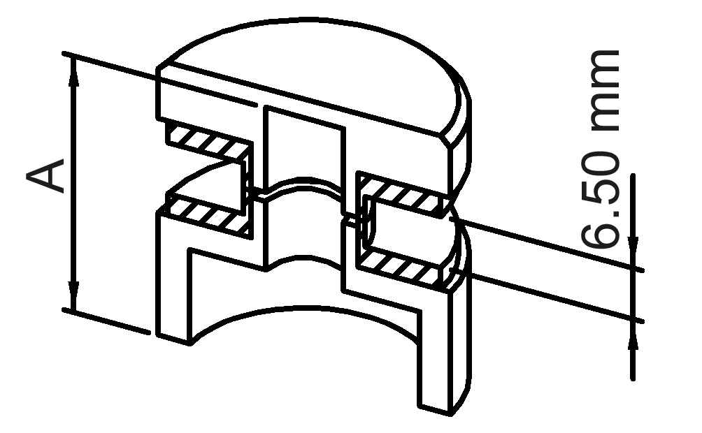 Unterteil Ø 30mm, mit Durchgangsbohrung , t: 50mm, V2A Unterteil Ø 30mm, mit Durchgangsbohrung , t: 50mm, V2A