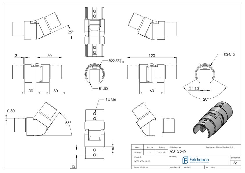 Verbinder flexibel für Nutrohr 48,3mm, V2A