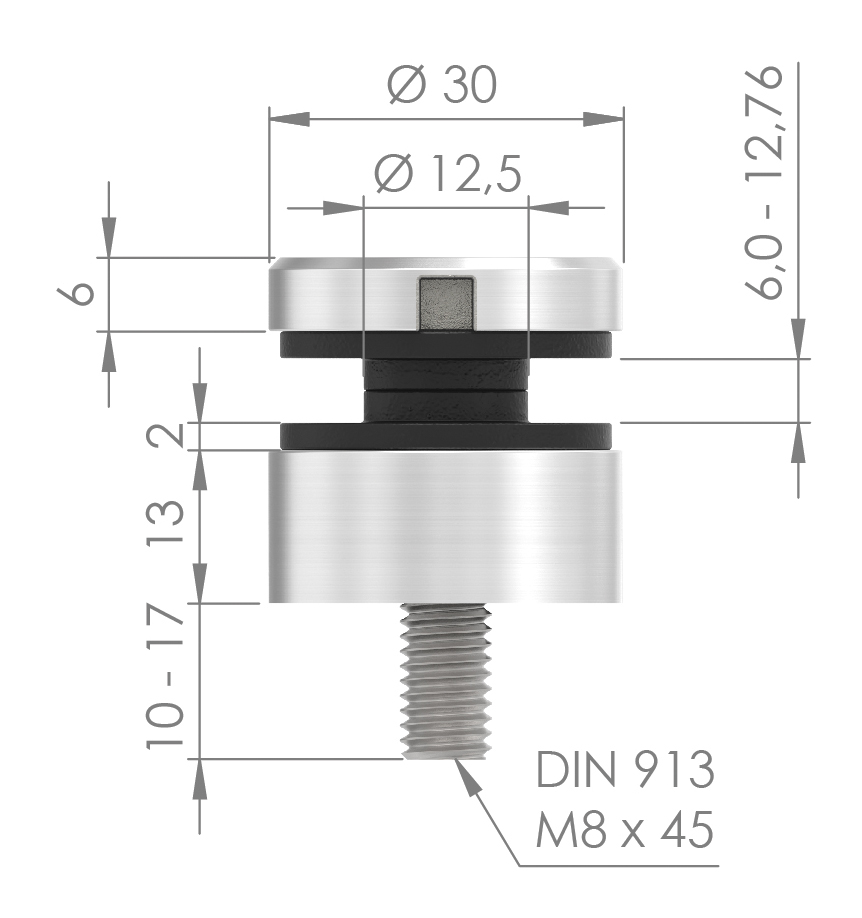 Glaspunkthalter 30mm, Anschluss: flach, VA-Effekt