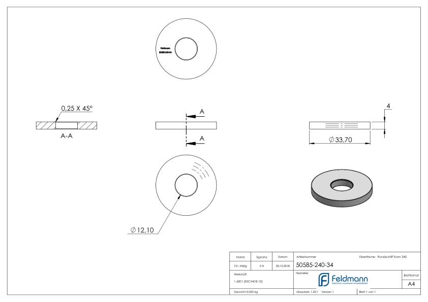 Platte, Ø 33,7mm, zum Aufschweißen, V2A