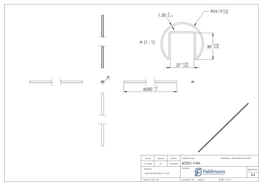 Nutrohr 48,3x1,5 mm,  L: 6000mm, V4A