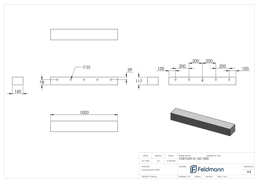 Dämmstreifen T=160mm für Montage-System FLEX:MOUNT PRO, L=1000mm