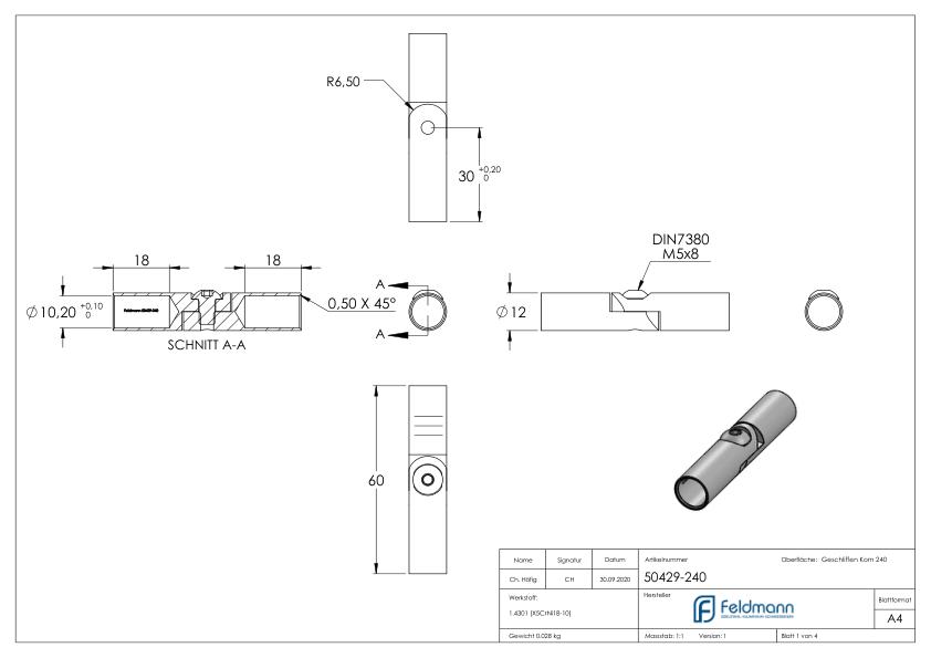 Rundstabverbinder mit Gelenk Ø 10mm, V2A