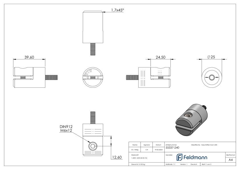 Blechhalter, Ø 25mm, Anschluss: gerade, V2A