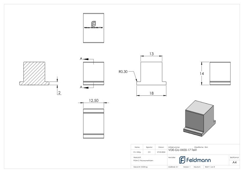 Montage-Set Glas 17,52mm eleganza canopy, für L: 1405mm