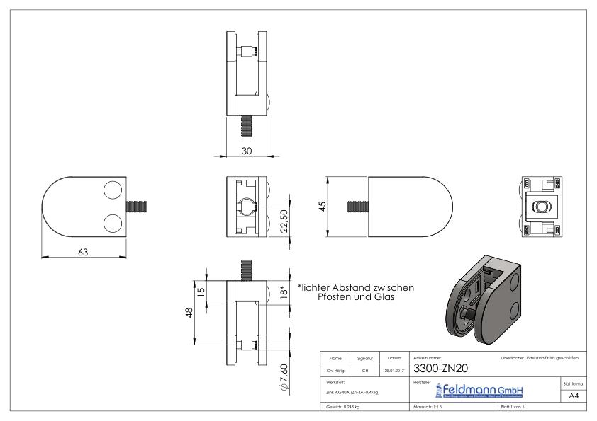 Glasklemme Mod. 33, Anschluss: gerade, VA-Effekt