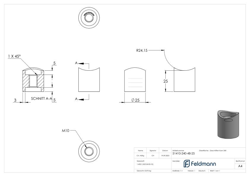 Wandhalter für Rohr 48,3mm, L: 25mm, V2A