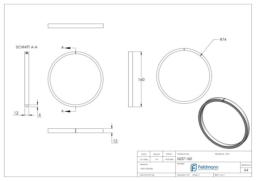 Ring 12x6mm, AußenØ 160mm Ring 12x6mm, AußenØ 160mm