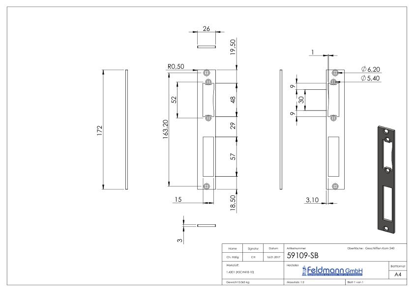 Edelstahlschließblech 172x26x3,0mm, für Abstand 72mm, V2A Edelstahlschließblech 172x26x3,0mm, für Abstand 72mm, V2A