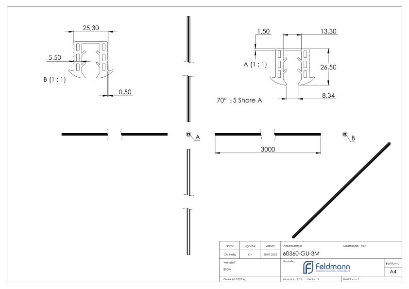 Keildichtung Glas 8,00 - 10,76mm, für Nut 24x24mm, 3m