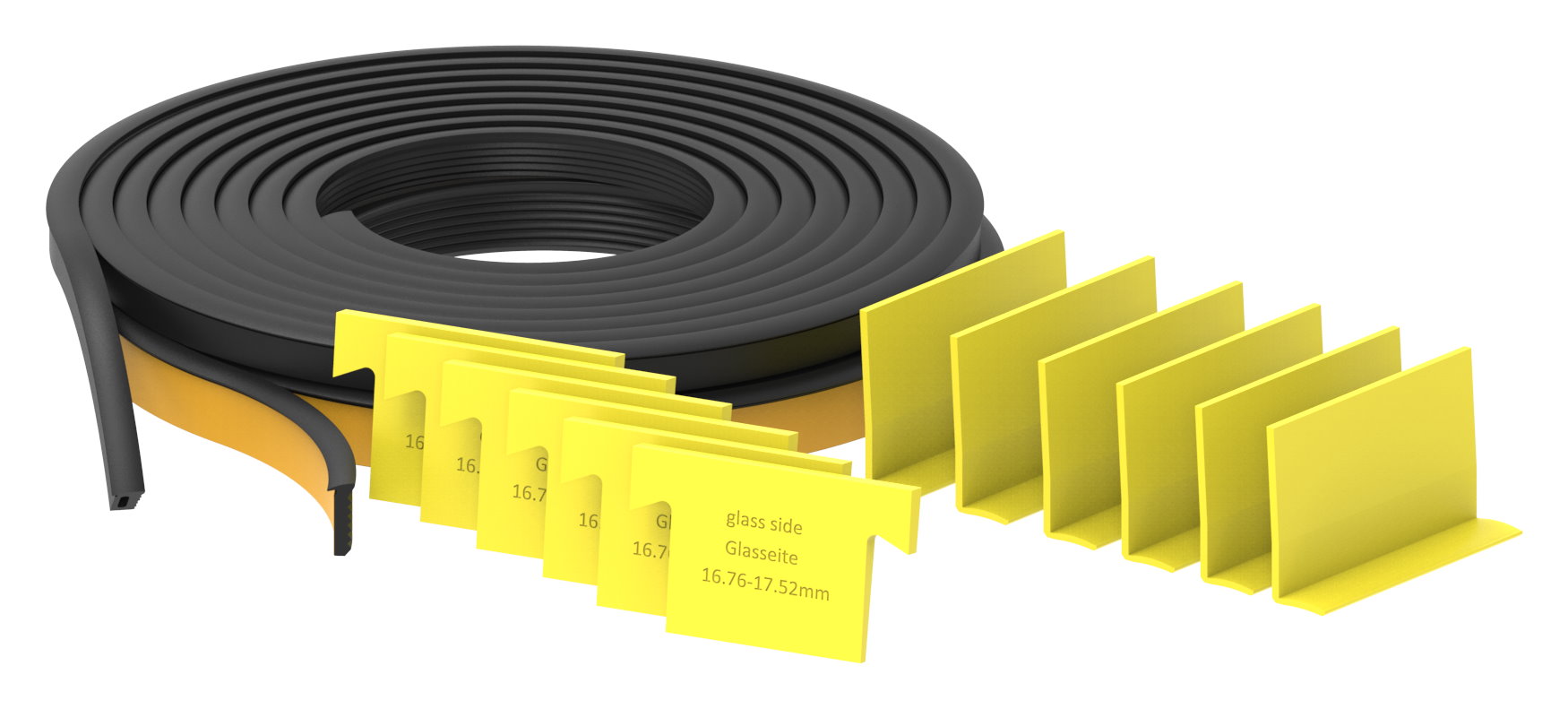 Montageset für 3000mm Aluprofil für Glas 16,76 - 17,52mm