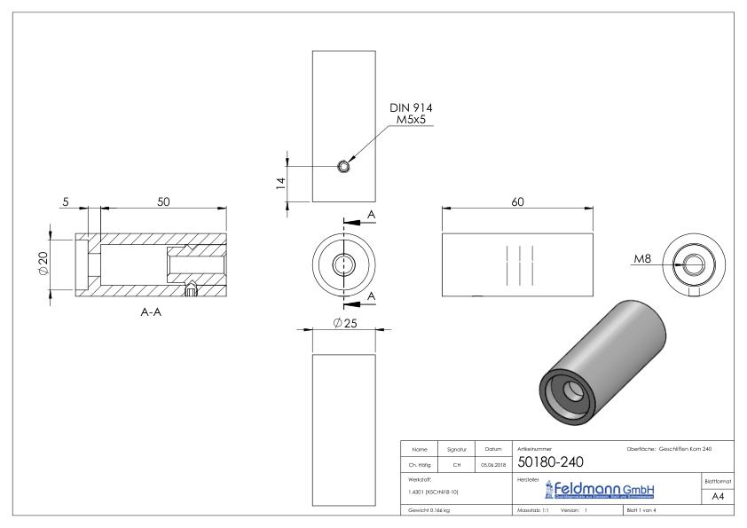 Rohrabstandshalter - für gerade Flächen, V2A Rohrabstandshalter - für gerade Flächen, V2A