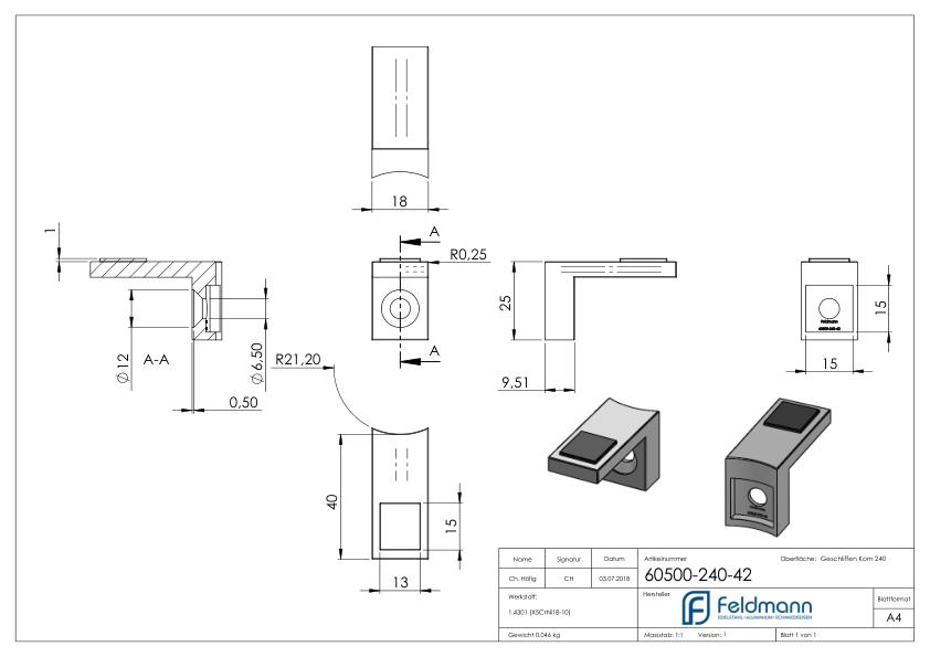 Halteboden mit Anschluss 42,4mm, V2A Halteboden mit Anschluss 42,4mm, V2A