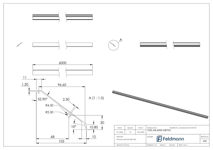 Design-Abdeckung für eleganza canopy, L: 6,000m, DB703