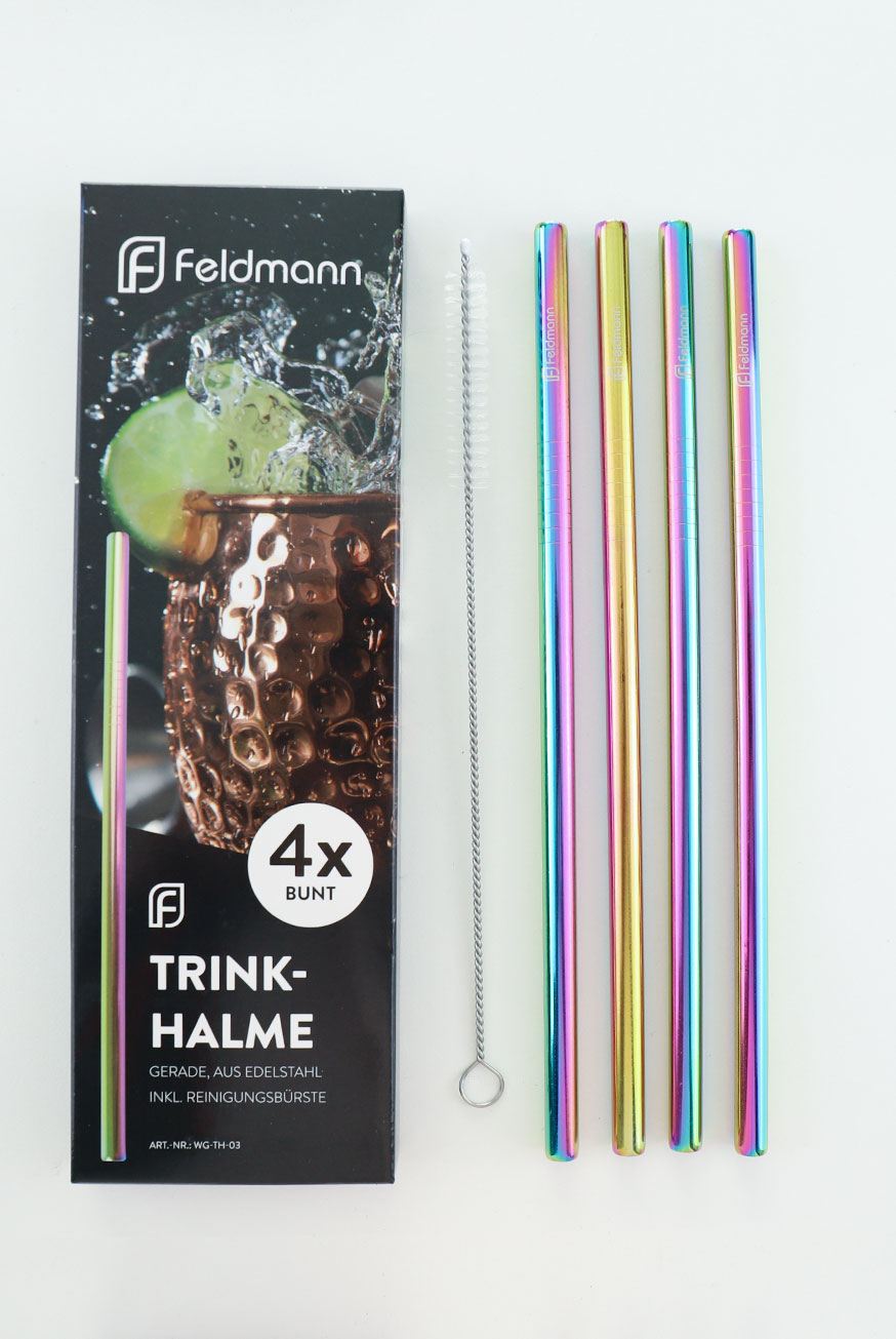 Trinkhalme bunt, Edelstahl gerade, 4er Set