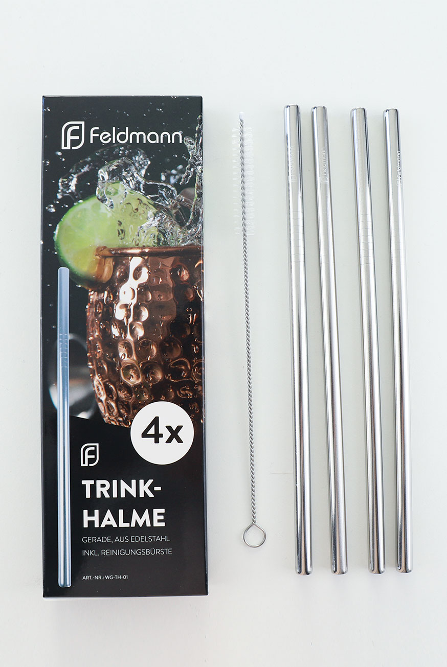 Trinkhalme, Edelstahl gerade, 4er Set