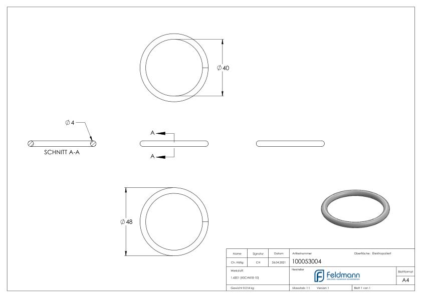 Ring, Außendurchmesser: 48mm, V2A