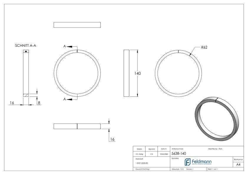 Ring 16x8mm, AußenØ 140mm