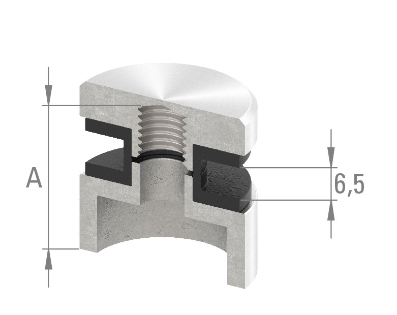 Glaspunkthalter 30mm, Anschluss: 42,4mm, VA-Effekt Glaspunkthalter 30mm, Anschluss: 42,4mm, VA-Effekt